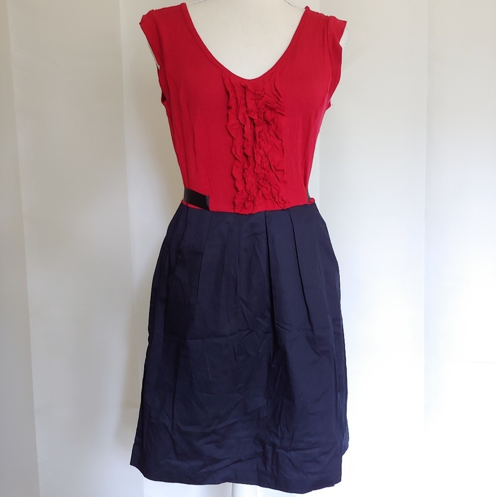 NWT Bebop Red and Navy Ruffled Dress with Pockets